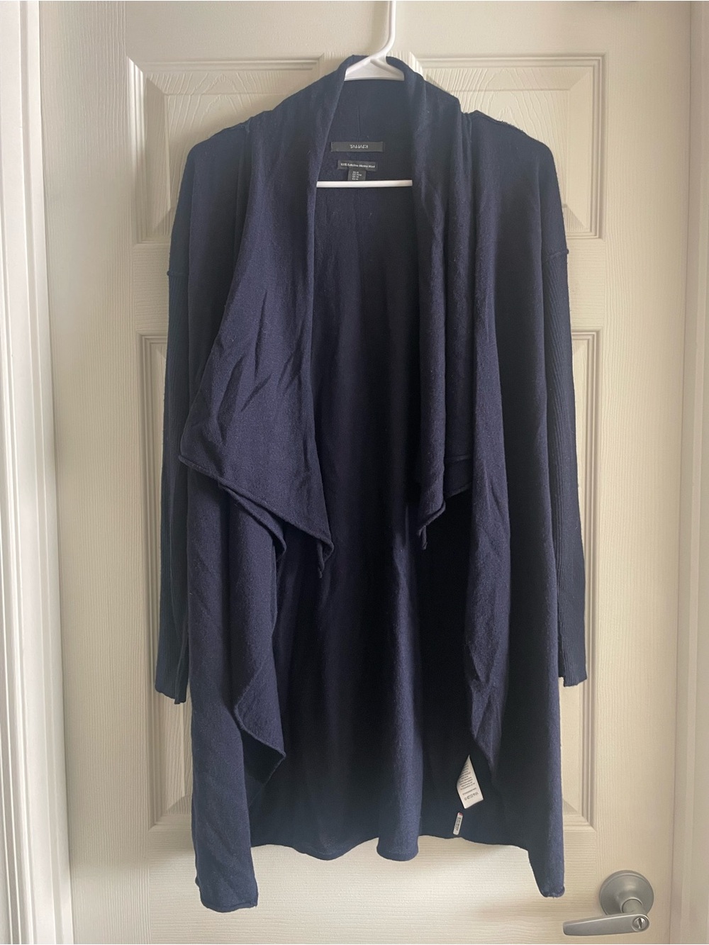 Tahari Navy Draped Open-Front Cardigan